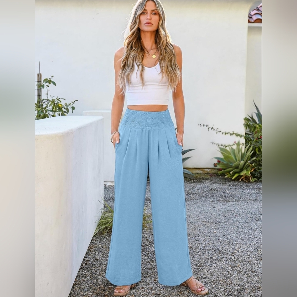 Women's Light Blue Wide-Leg Pants